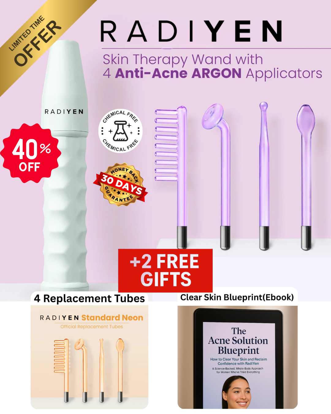 RadiYen Anti-Acne Advanced High Frequency Skin Therapy Wand (40%OFF)